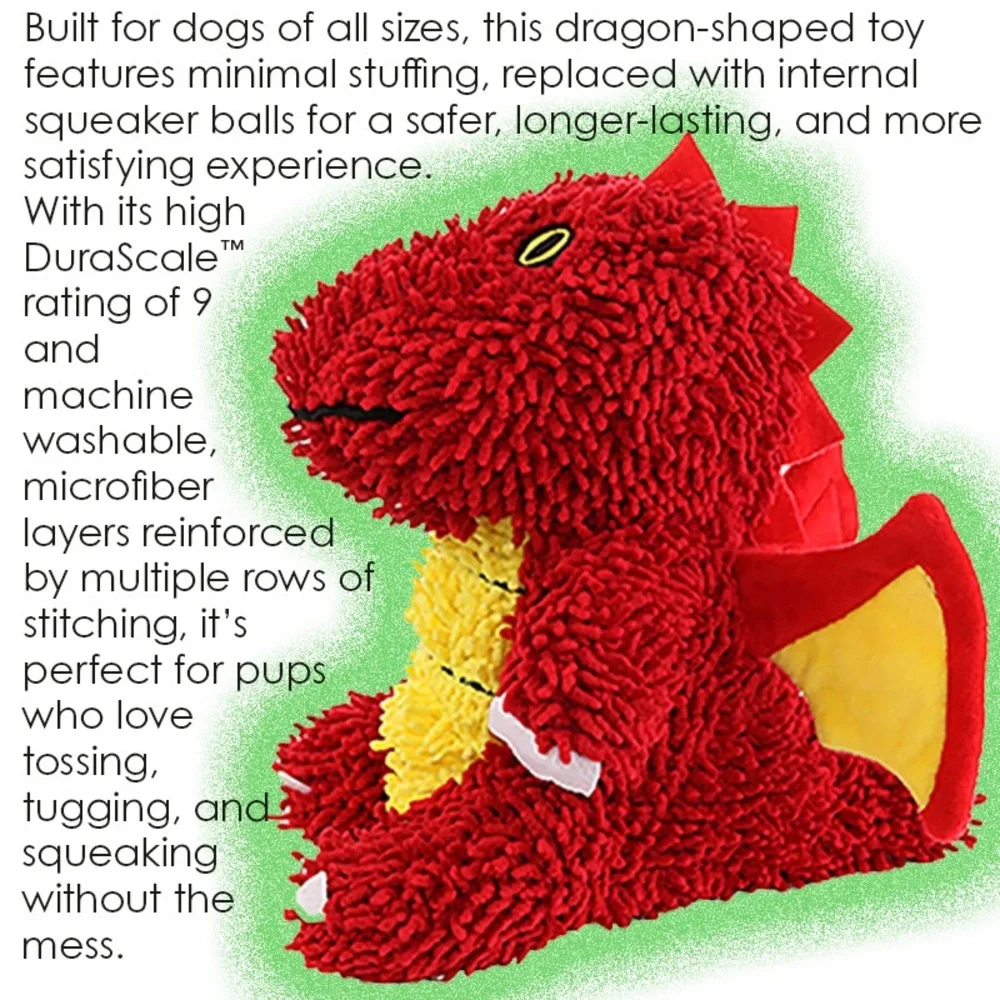 Mighty Toys Microfiber Ball Dragon Durable Squeaky Dog Toy Plus Dog Bags & Treat